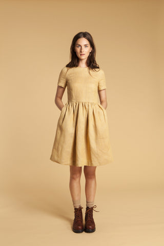 Honey Comb Gathered Linen Dress